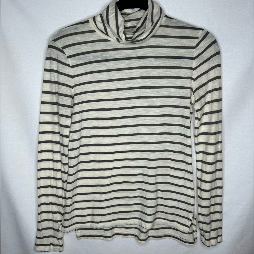 Madewell Womens Turtleneck Long-Sleeve Tee White with Black Stripes